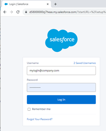 Enter Salesforce credentials on Salesforce login page